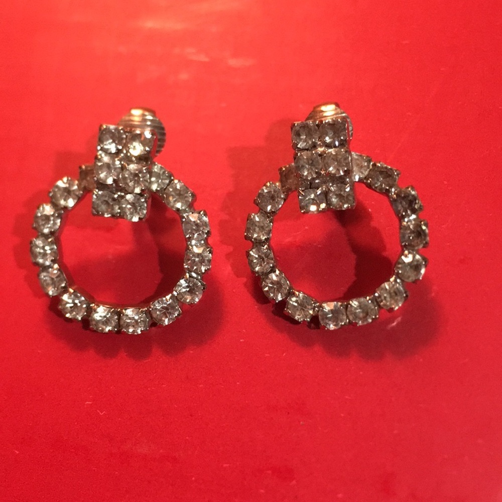 Vintage Rhinestone Door Knocker Clip Earrings
